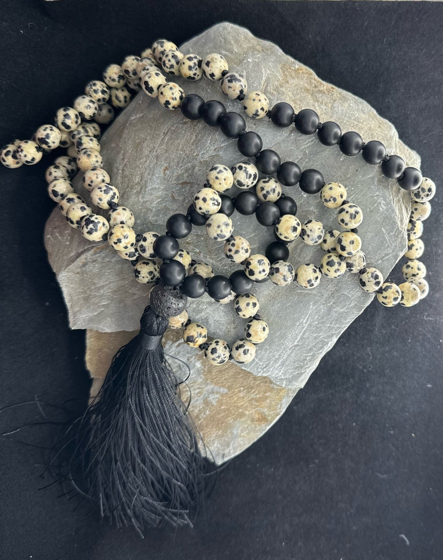 Matte Black Onyx and Jasper Mala- 108 beads