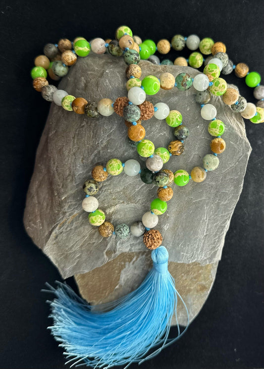 Amazonite and Bodhi Seed Mala- 108 beads